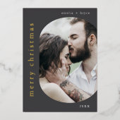 EMELIA Grijs Goud Fotootje Vrolijk Kerstfeest Folie Feestdagenkaart (Voorkant)