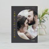 EMELIA Grijs Goud Fotootje Vrolijk Kerstfeest Folie Feestdagenkaart (Staand Voorkant)