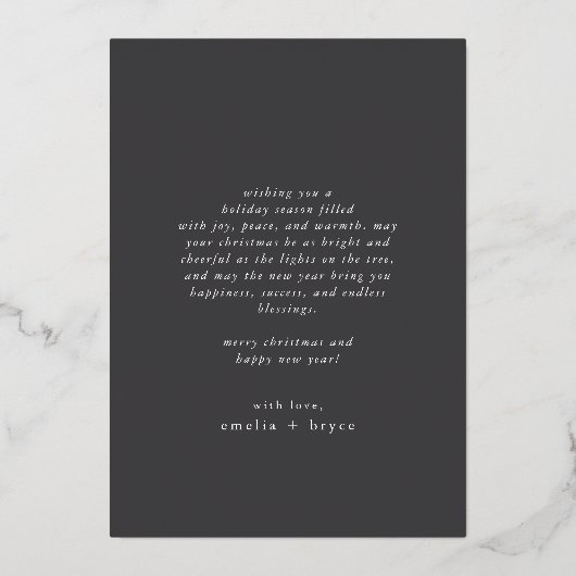 EMELIA Grijs Goud Fotootje Vrolijk Kerstfeest Folie Feestdagenkaart (Achterkant)