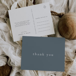 EMELIA Minimal Dusty Blue Rustic Wedding Bedankt Briefkaart