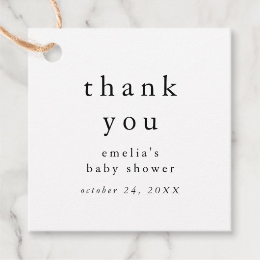 EMELIA Minimal rustiek eenvoudig Baby shower dank Bedankjes Labels (Voorkant)