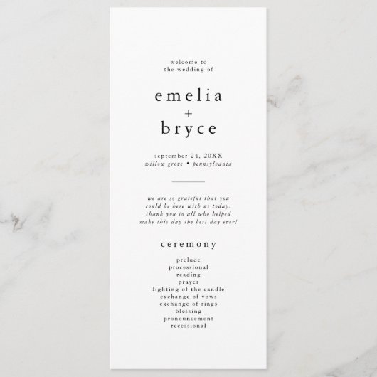 EMELIA minimalistische unieke neutrale rustieke br Programmakaart (Voorkant)