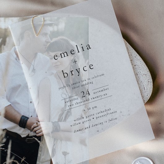 EMELIA Modern Boho Minimalistische Unieke Zwarte H Vellum Uitnodigingen