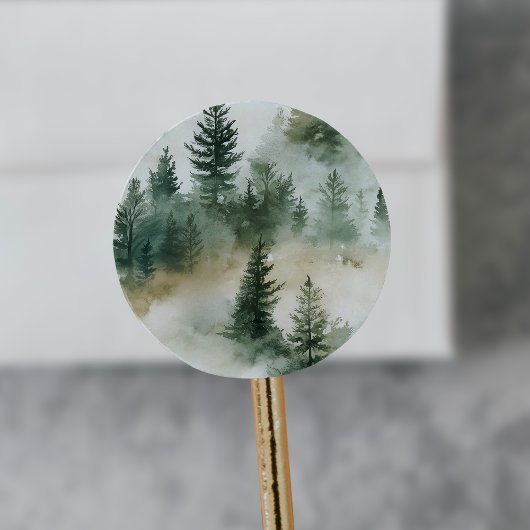EMELIA Modern Mountain Sage Green Forest Wedding Ronde Sticker