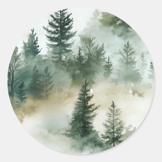 EMELIA Modern Mountain Sage Green Forest Wedding Ronde Sticker (Voorkant)