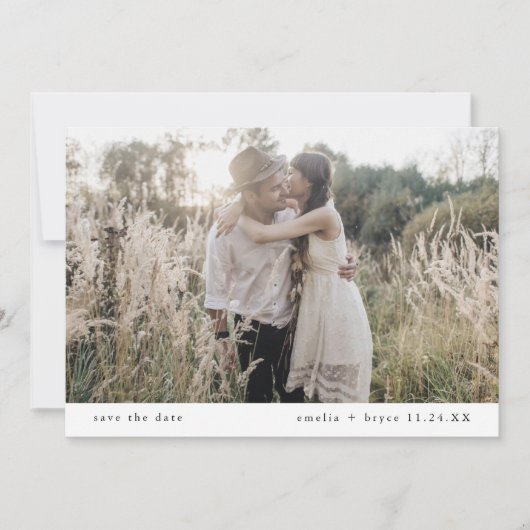 EMELIA Moderne Boho Foto Rustiek Minimalistische H Save The Date (Voorkant)