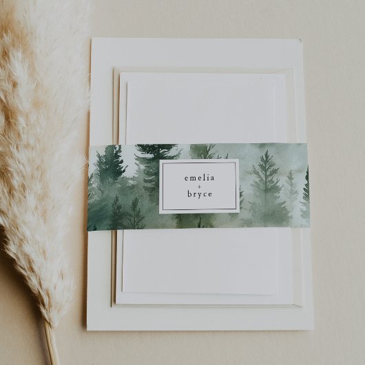EMELIA Mountain Destination Rustic Forest Wedding Uitnodigingen Wikkel