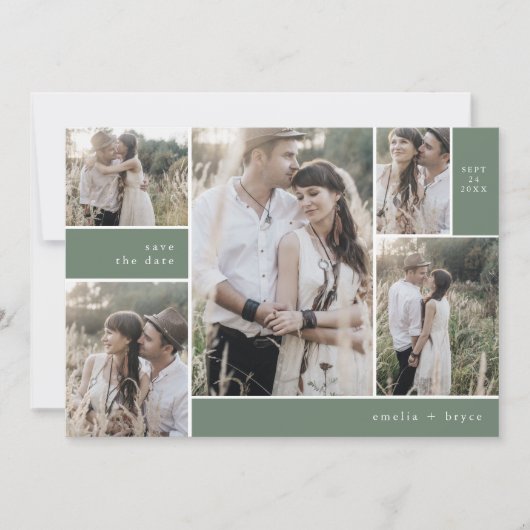EMELIA Multi Photo Eenvoudige Boho Sage Rustieke b Save The Date (Voorkant)