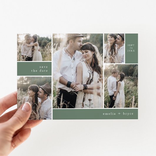 EMELIA Multi Photo Eenvoudige Boho Sage Rustieke b Save The Date