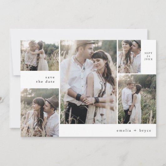 EMELIA Multi Photo Winter Minimalistische Boho Wed Save The Date (Voorkant)