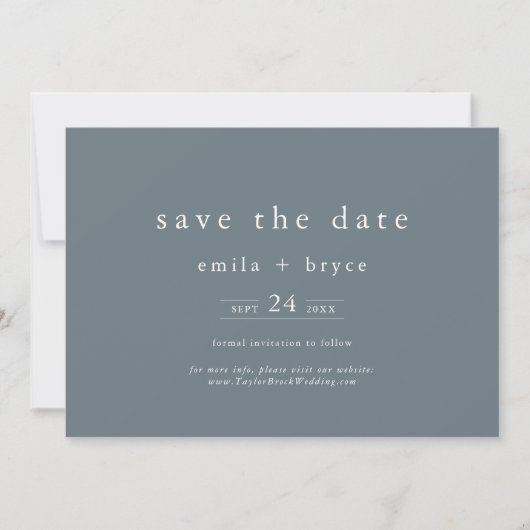 EMELIA Navy Rustic Minimal Dusty Blue Boho Wedding Save The Date (Voorkant)