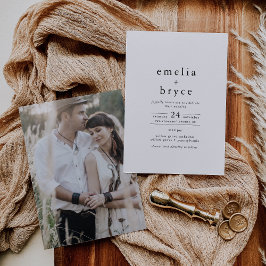 EMELIA Photo Minimalist Unieke Neutrale Huwelijk Kaart