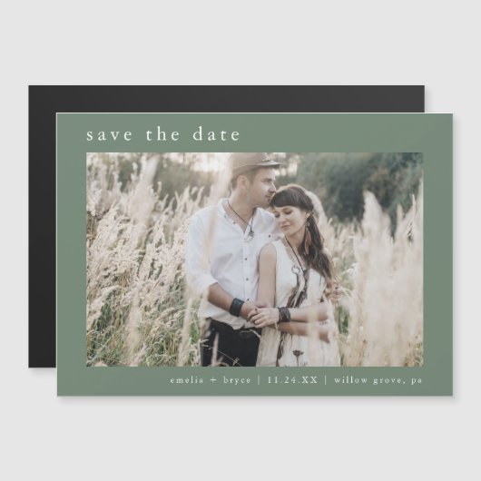 EMELIA Photo Sage Mountain Wedding Sla de datum op Magnetische Uitnodiging (Voorkant / Achterkant)