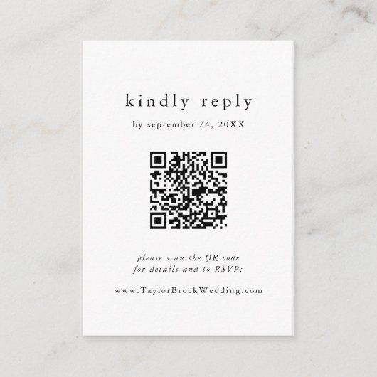 EMELIA QR Code Eenvoudig Modern Boho Wedding RSVP Informatiekaartje (Voorkant)