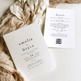 EMELIA QR Code Rustiek Eenvoudig Modern Boho Weddi Kaart