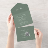 EMELIA QR Code Sage Green Forest Woodland Wedding All In One Uitnodiging (Afscheurbaar)