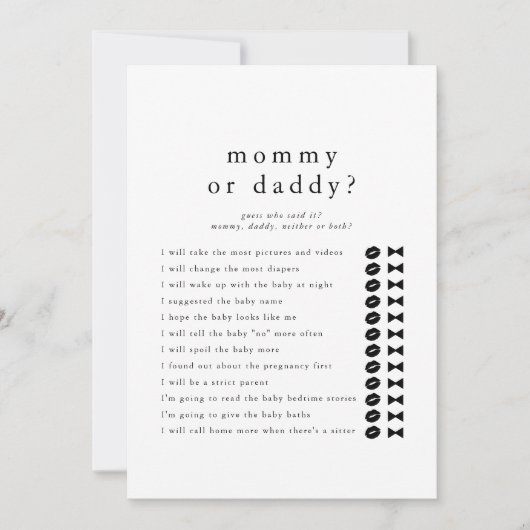 EMELIA Raad Wie Mama Papa Baby shower Game Kaart (Voorkant)