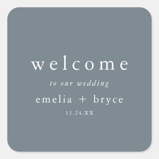 EMELIA Rustic Minimal Navy Wedding Welcome Bag Vierkante Sticker (Voorkant)