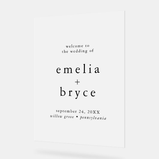 EMELIA Rustic Simple Modern Boho Wedding Welkom Acryl Bord (Hoek)