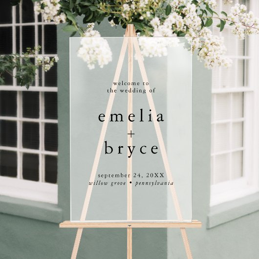 EMELIA Rustic Simple Modern Boho Wedding Welkom Acryl Bord
