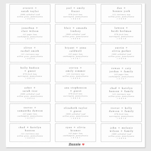 EMELIA Rustic Simple Wedding Guest Adresetiketten Sticker (Vel)