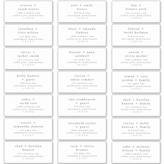 EMELIA Rustic Simple Wedding Guest Adresetiketten Sticker (Voorkant)