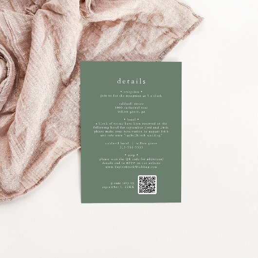 EMELIA Sage Green Forest Mountain Wedding Details Informatiekaartje