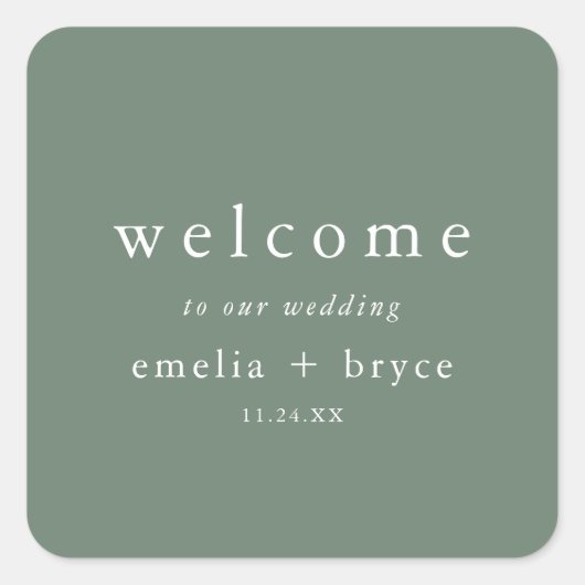 EMELIA Sage Green Mountain Wedding Welcome Bag Vierkante Sticker (Voorkant)