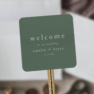 EMELIA Sage Green Mountain Wedding Welcome Bag Vierkante Sticker