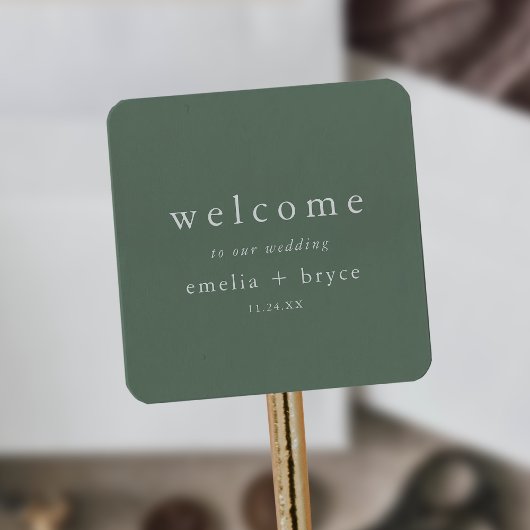 EMELIA Sage Green Mountain Wedding Welcome Bag Vierkante Sticker