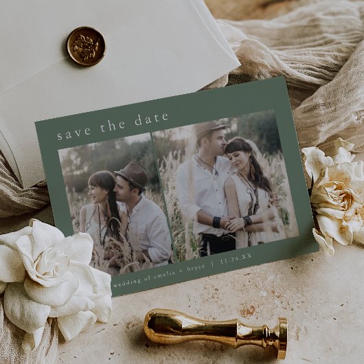 EMELIA Silver Foil Sage Wedding Save the Date Folie Uitnodiging