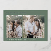 EMELIA Silver Foil Sage Wedding Save the Date Folie Uitnodiging (Voorkant)