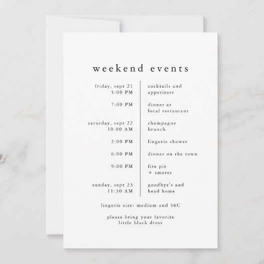 EMELIA Uniek Neutraal Rustiek Bachelorette Weekend Kaart (Achterkant)