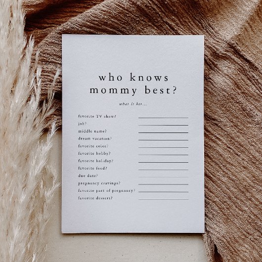 EMELIA Wie kent mama Beste Baby shower Game Kaart
