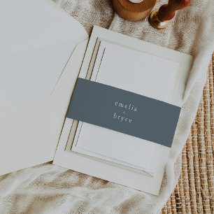 EMELIA Winter  Boho Dark Dusty Blue Wedding Uitnodigingen Wikkel