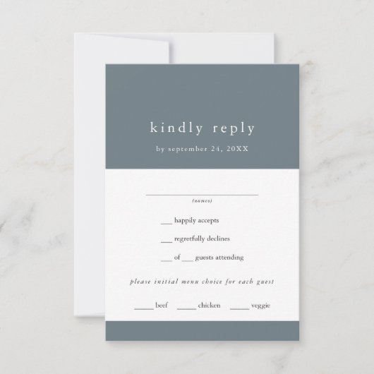 EMELIA Winter Minimalist Donker Dusty Blue Wedding RSVP Kaartje (Voorkant)