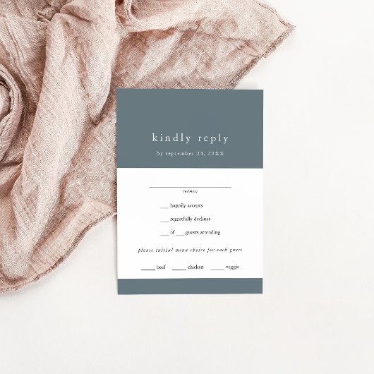 EMELIA Winter Minimalist Donker Dusty Blue Wedding RSVP Kaartje