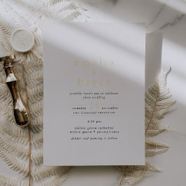 EMELIA Wit Zwart Gouden Folie Neutraal Boho Weddin Uitnodiging