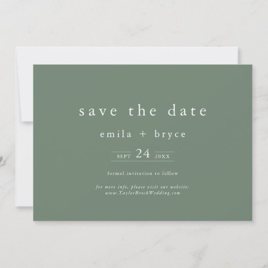 EMELIA Woodland Natuur Sage Green Forest Wedding Save The Date (Voorkant)