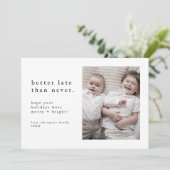 EMELIA Zwart Nieuwjaar Foto Late Funny Christmas Feestdagenkaart (Staand voorkant)