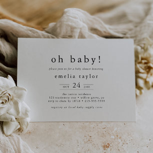 EMELIA Zwart Wit Boho Eenvoudig Oh Baby Baby showe Kaart