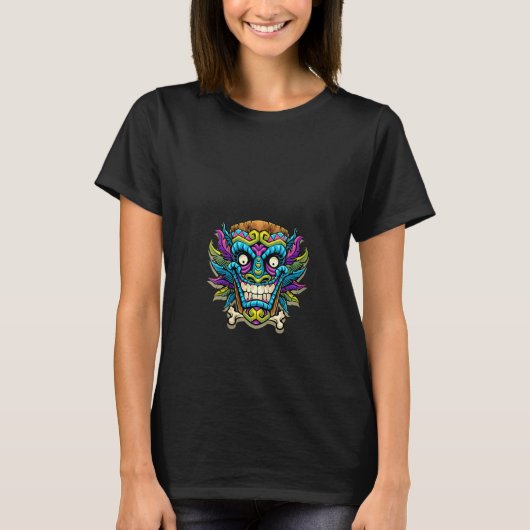 emens oude vrouw etnische Aztec maskers T-shirt (Voorkant)