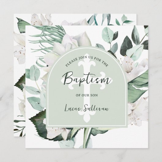 Emerad Green Arch Baptisme Uitnodiging (Voorkant / Achterkant)