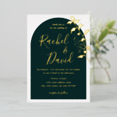 Emeral Green Gold Floral Arch Wedding Folie Uitnodiging (Staand Voorkant)