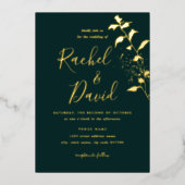 Emeral Green Gold Floral Wedding Folie Uitnodiging (Voorkant)