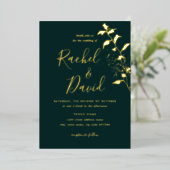 Emeral Green Gold Floral Wedding Folie Uitnodiging (Staand Voorkant)