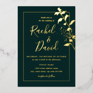 Emeral Green Gold Floral Wedding Folie Uitnodiging