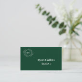 Emeral Green Monogram Crest Place Cards Plaatskaartje (Staand voorkant)