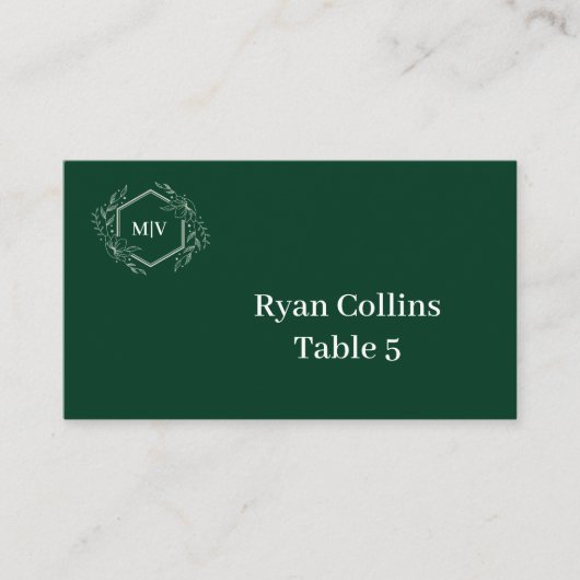 Emeral Green Monogram Crest Place Cards Plaatskaartje (Voorkant)