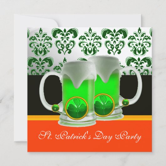 EMERAL GREEN WHITE DAMASK, SHAMROCK, Black Oranje Kaart (Voorkant)